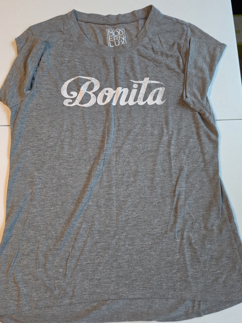 Modern Lux Bonita Graphic Tee - Heather Gray with White Script